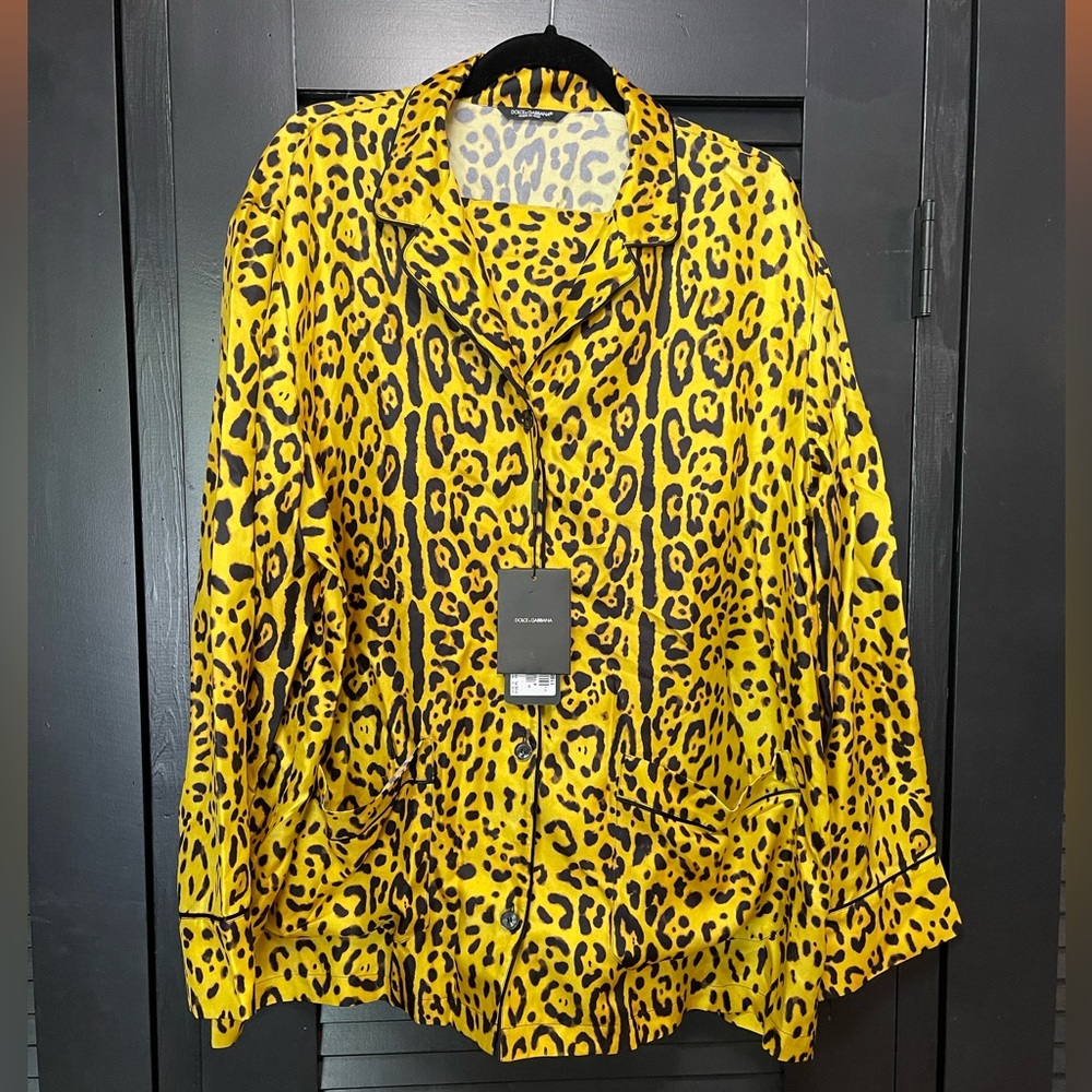 Dolce & Gabbana Yellow Leopard Silk Pajama Set, size 50 IT / 14 US